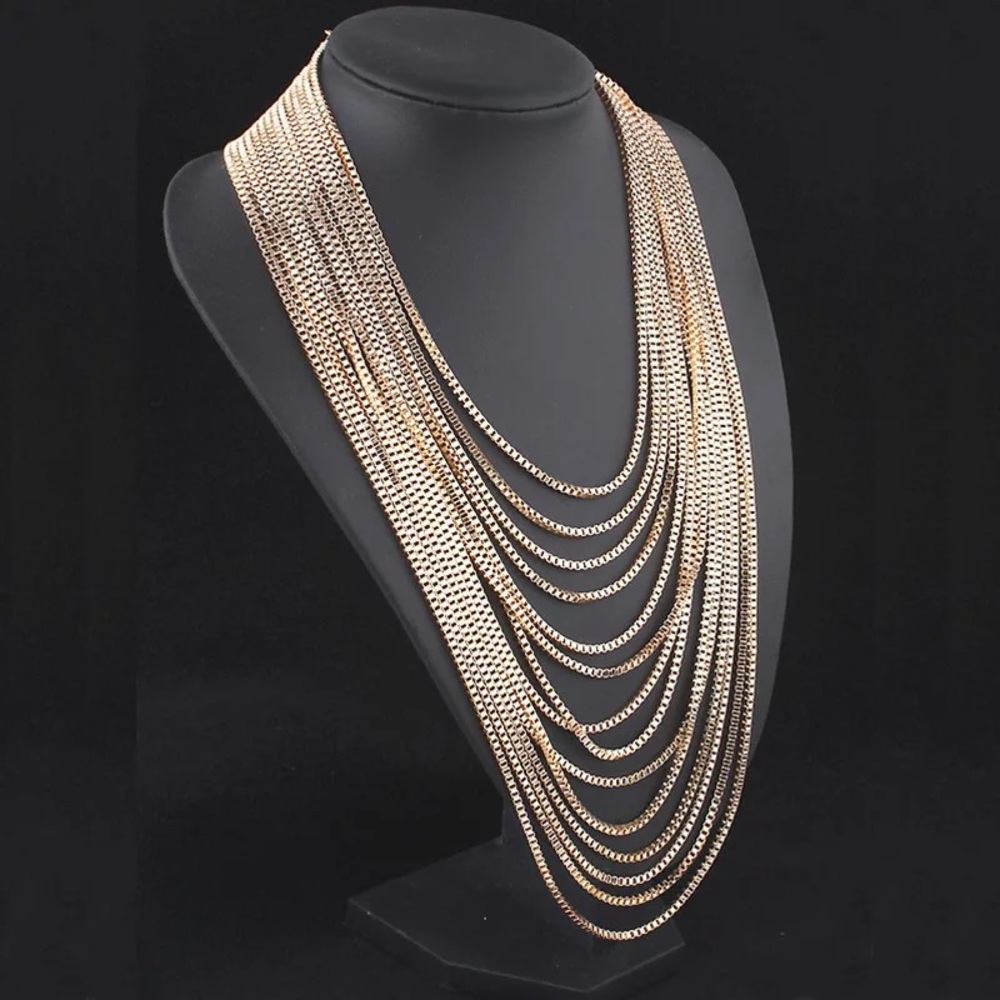 Gold Multi-Chain Layered Necklace - Picture 4 of 9